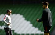 20 April 2019; Head coach Ugo Mola, left, and Romain Ntamack during the Toulouse Rugby captain's run at the Aviva Stadium in Dublin. Photo by Ramsey Cardy/Sportsfile