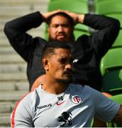 20 April 2019; Jerome Kaino, below, and Charlie Faumuina during the Toulouse Rugby captain's run at the Aviva Stadium in Dublin. Photo by Ramsey Cardy/Sportsfile
