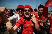 20 April 2019; Munster supporters, from left, Nick Burns, Adam Colgan and Peter Collins from Co Cork prior to the Heineken Champions Cup Semi-Final match between Saracens and Munster at the Ricoh Arena in Coventry, England. Photo by David Fitzgerald/Sportsfile