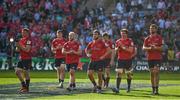 20 April 2019; Munster players applaud their supporters following the Heineken Champions Cup Semi-Final match between Saracens and Munster at the Ricoh Arena in Coventry, England. Photo by Brendan Moran/Sportsfile