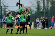 20 April 2019; Karen Duggan of Peamount United, hidden, celebrates after scoring their side’s second goal with team-mates during the Só Hotels Women's National League match between Peamount United and Shelbourne at Greenogue in Rathcoole, Dublin. Photo by Sam Barnes/Sportsfile