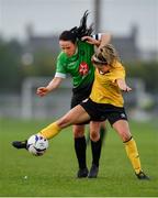 20 April 2019; Áine O'Gorman of Peamount United in action against Jamie Finn of Shelbourne during the Só Hotels Women's National League match between Peamount United and Shelbourne at Greenogue in Rathcoole, Dublin. Photo by Sam Barnes/Sportsfile