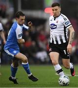 19 April 2019; Patrick McEleney of Dundalk in action against Mark Coyle of Finn Harps during the SSE Airtricity League Premier Division match between Dundalk and Finn Harps at Oriel Park in Dundalk, Co. Louth. Photo by Ben McShane/Sportsfile