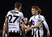 19 April 2019; Daniel Kelly of Dundalk is congratulated by team-mate Joe McKee after scoring his side's third goal during the SSE Airtricity League Premier Division match between Dundalk and Finn Harps at Oriel Park in Dundalk, Co. Louth. Photo by Ben McShane/Sportsfile