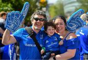 21 April 2019; Leinster supporters Barry McHugh, left, Elaine Cully, right, with their daughter Ella prior to the Heineken Champions Cup Semi-Final match between Leinster and Toulouse at the Aviva Stadium in Dublin. Photo by Ramsey Cardy/Sportsfile