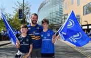 21 April 2019; Leinster supporters, from left, Rian Guinan, age 8, Brendan Guinan and Connor Guinan, age 11, from Tullamore Co. Offally prior to the Heineken Champions Cup Semi-Final match between Leinster and Toulouse at the Aviva Stadium in Dublin. Photo by Sam Barnes/Sportsfile