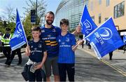 21 April 2019; Leinster supporters, from left, Rian Guinan, age 8, Brendan Guinan and Connor Guinan, age 11, from Tullamore Co. Offally prior to the Heineken Champions Cup Semi-Final match between Leinster and Toulouse at the Aviva Stadium in Dublin. Photo by Sam Barnes/Sportsfile