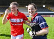 21 April 2019; Cork players Hannah Looney, left, and Martina O’Brien celebrate after the Lidl NFL Division 1 semi-final match between Cork and Dublin at the Nowlan Park in Kilkenny. Photo by Piaras Ó Mídheach/Sportsfile