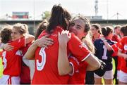 21 April 2019; Cork players Orlagh Farmer, right, and Hannah Looney celebrate after the Lidl NFL Division 1 semi-final match between Cork and Dublin at the Nowlan Park in Kilkenny. Photo by Piaras Ó Mídheach/Sportsfile