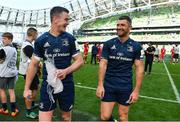 21 April 2019; Jonathan Sexton, left, and Rob Kearney of Leinster celebrate after the Heineken Champions Cup Semi-Final match between Leinster and Toulouse at the Aviva Stadium in Dublin. Photo by Brendan Moran/Sportsfile