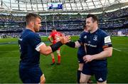 21 April 2019; Seán O'Brien, left, and Cian Healy of Leinster following the Heineken Champions Cup Semi-Final match between Leinster and Toulouse at the Aviva Stadium in Dublin. Photo by Ramsey Cardy/Sportsfile