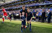 21 April 2019; Leinster captain Jonathan Sexton with matchday mascots 6 year old Danny Murphy and 12 year old Ollie Crowley at the Heineken Champions Cup Semi-Final match between Leinster and Toulouse at the Aviva Stadium in Dublin. Photo by Ramsey Cardy/Sportsfile