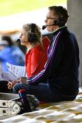 21 April 2019; Jerome Quinn and former Cork footballer Bríd Stack commentate during the Lidl NFL Division 1 semi-final match between Cork and Dublin at the Nowlan Park in Kilkenny. Photo by Piaras Ó Mídheach/Sportsfile