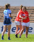 21 April 2019; Saoirse Noonan, left, and Máire O’Callaghan of Cork celebrate after the Lidl NFL Division 1 semi-final match between Cork and Dublin at the Nowlan Park in Kilkenny. Photo by Piaras Ó Mídheach/Sportsfile