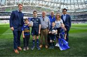21 April 2019; Matchday mascots 6 year old Danny Murphy and 12 year old Ollie Crowley and families with Ciarán Frawley and Joe Tomane at the Heineken Champions Cup Semi-Final match between Leinster and Toulouse at the Aviva Stadium in Dublin. Photo by Brendan Moran/Sportsfile