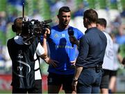 21 April 2019; Rob Kearney of Leinster is interviewed by former team-mate and BT Sport analyst Brian O'Driscoll on the pitch prior to the Heineken Champions Cup Semi-Final match between Leinster and Toulouse at the Aviva Stadium in Dublin. Photo by Brendan Moran/Sportsfile