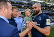 21 April 2019; Scott Fardy of Leinster celebrates with his son August and team-mates Bryan Byrne, Jack McGrath and Dan Leavy after the Heineken Champions Cup Semi-Final match between Leinster and Toulouse at the Aviva Stadium in Dublin. Photo by Brendan Moran/Sportsfile