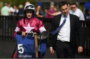 22 April 2019; Trainer Henry De Bromhead with jockey Rachael Blackmore following the Fairyhouse Steel Handicap Hurdle during the Fairyhouse Easter Festival - Irish Grand National day at Fairyhouse Racecourse in Ratoath, Meath. Photo by David Fitzgerald/Sportsfile