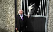 22 April 2019; President of Ireland Michael D. Higgins meets Whisper In The Breeze, a horse trained by Jessica Harrington, during the Fairyhouse Easter Festival - Irish Grand National day at Fairyhouse Racecourse in Ratoath, Meath. Photo by David Fitzgerald/Sportsfile