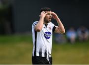 22 April 2019; Patrick Hoban of Dundalk reacts after recieving a yellow card during the SSE Airtricity League Premier Division match between UCD and Dundalk at the UCD Bowl, Belfield in Dublin. Photo by Harry Murphy/Sportsfile