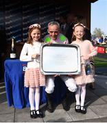 22 April 2019; Winning jockey Ruby Walsh with his kids Elsa, age 8, left, and Isabelle, age 9, after the Boylesports Irish Grand National Steeplechase during the Fairyhouse Easter Festival - Irish Grand National day at Fairyhouse Racecourse in Ratoath, Meath. Photo by David Fitzgerald/Sportsfile