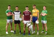 23 April 2019; Diarmuid O'Connor of Mayo, Niall Murphy of Sligo, Damien Comer of Galway, Enda Smith of Roscommon and Mícheál McWeeney of Leitrim at the official launch of the 2019 Connacht GAA Football Championships at Connacht GAA Centre in Claremorris, Co. Mayo. Photo by Harry Murphy/Sportsfile