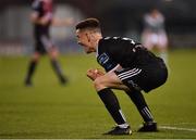 23 April 2019; Darragh Leahy of Bohemians celebrates at the final whistle following his side's victory during the SSE Airtricity League Premier Division match between Shamrock Rovers at Bohemians at Tallaght Stadium in Dublin. Photo by Seb Daly/Sportsfile