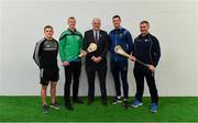 24 April 2019; Uachtarán Chumann Lúthchleas Gael John Horan with Bank of Ireland Ambassadors, from left, Clare hurler Podge Collins, Ballyhale Shamrocks manager Henry Shefflin, Tipperary hurler Séamus Callanan, and Tipperary manager Liam Sheedy at the launch of the Bank of Ireland Celtic Challenge 2019 at Croke Park in Dublin.     Photo by Piaras Ó Mídheach/Sportsfile