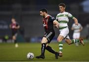 23 April 2019; Kevin Devaney of Bohemians in action against Dylan Watts of Shamrock Rovers during the SSE Airtricity League Premier Division match between Shamrock Rovers at Bohemians at Tallaght Stadium in Dublin. Photo by Seb Daly/Sportsfile