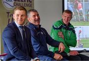 24 April 2019; Liam Sheedy, Tipperary hurling manager, centre, alongside Clare hurler Podge Collins, left, and Ballyhale Shamrocks manager Henry Shefflin, all Bank of Ireland Ambassadors, speaking at the launch of the Bank of Ireland Celtic Challenge 2019 at Croke Park in Dublin. Photo by Piaras Ó Mídheach/Sportsfile