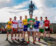 24 April 2019; Padraig Doherty, Donegal, Sean Cassidy, Derry, Niall O Muineachain, Kildare, Naos Connaughton, Roscommon, Sean Geraghty, Meath,Warren Kavanagh, Wicklow, Shane Lawless, London, and Paul Sheehan, Down, in attendance during a Christy Ring Competition promotion at Cloyne in Co Cork. Photo issued by Sportsfile