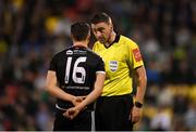 23 April 2019; Referee Paul McLaughlin speaking with Keith Buckley of Bohemians during the SSE Airtricity League Premier Division match between Shamrock Rovers at Bohemians at Tallaght Stadium in Dublin. Photo by Eóin Noonan/Sportsfile