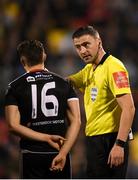 23 April 2019; Referee Paul McLaughlin speaking with Keith Buckley of Bohemians during the SSE Airtricity League Premier Division match between Shamrock Rovers at Bohemians at Tallaght Stadium in Dublin. Photo by Eóin Noonan/Sportsfile
