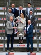 25 April 2019; Sky Sports today announced its GAA fixtures for the 2019 Championship from an event in Croke Park. A total of 20 live, and 14 exclusive, fixtures of Championship action will be available on Sky’s multi-platform offering throughout the season. Sky Sports’ exclusive coverage gets underway on Saturday May 11th when Brian Cody’s Kilkenny take on Mattie Kenny’s Dublin in the opening round of the Leinster Senior Hurling Championship in Nowlan Park. Kerry legend and four-time All-Ireland champion Kieran Donaghy joins Sky’s blockbuster line-up of GAA legends giving viewers a truly modern view of the modern game. This year will once again see insight and analysis across both codes from Tyrone hero Peter Canavan, former Dublin GAA star Senan Connell, Clare’s two-time All-Ireland champion Jamesie O’Connor, Kilkenny’s nine-time All-Ireland winner JJ Delaney and four-time All-Star defender Ollie Canning. Lead commentary will come from Dave McIntyre and Mike Finnerty with co-commentary from Nicky English, Mick Fennelly, Dick Clerkin and Paul Earley, and sideline reporting from Damian Lawlor. In attendance at the launch is Rachel Wyse, with, clockwise from front left, Kieran Donaghy, JJ Delaney, Ollie Canning, Senan Connell, Brian Carney, Jamesie O’Connor and Peter Canavan with the Sam Maguire and Liam MacCarthy Cups. Photo by Sam Barnes/Sportsfile