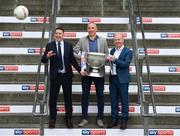 25 April 2019; Sky Sports today announced its GAA fixtures for the 2019 Championship from an event in Croke Park. A total of 20 live, and 14 exclusive, fixtures of Championship action will be available on Sky’s multi-platform offering throughout the season. Sky Sports’ exclusive coverage gets underway on Saturday May 11th when Brian Cody’s Kilkenny take on Mattie Kenny’s Dublin in the opening round of the Leinster Senior Hurling Championship in Nowlan Park. Kerry legend and four-time All-Ireland champion Kieran Donaghy joins Sky’s blockbuster line-up of GAA legends giving viewers a truly modern view of the modern game. This year will once again see insight and analysis across both codes from Tyrone hero Peter Canavan, former Dublin GAA star Senan Connell, Clare’s two-time All-Ireland champion Jamesie O’Connor, Kilkenny’s nine-time All-Ireland winner JJ Delaney and four-time All-Star defender Ollie Canning. Lead commentary will come from Dave McIntyre and Mike Finnerty with co-commentary from Nicky English, Mick Fennelly, Dick Clerkin and Paul Earley, and sideline reporting from Damian Lawlor. In attendance at the launch are, from left, Senan Connell, Kieran Donaghy and Peter Canavan with the Sam Maguire Cup. Photo by Sam Barnes/Sportsfile