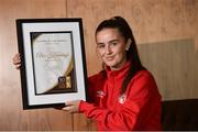 25 April 2019; Alex Kavanagh from Shelbourne Ladies F.C. with her So Hotels Women's National League Player of the Month Award for March, Presentation at the Football Association of Ireland Headquarters in Abbotstown, Dublin. Photo by Matt Browne/Sportsfile