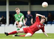 25 April 2019; Ross Tierney of Republic of Ireland in action against Toby Vickery of Wales during the SAFIB Centenary Shield Under 18 Boys’ International match between Republic of Ireland and Wales at Home Farm FC in Whitehall, Dublin. Photo by Matt Browne/Sportsfile