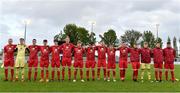 25 April 2019; The Wales squad stand for the national anthem before the SAFIB Centenary Shield Under 18 Boys’ International match between Republic of Ireland and Wales at Home Farm FC in Whitehall, Dublin. Photo by Matt Browne/Sportsfile
