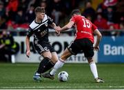 26 April 2019; James Tilley of Cork City in action against Eoin Toal of Derry City during the SSE Airtricity League Premier Division match between Derry City and Cork City at the Ryan McBride Brandywell Stadium in Derry. Photo by Oliver McVeigh/Sportsfile