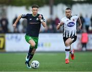 26 April 2019; Ronan Finn of Shamrock Rovers in action against Michael Duffy of Dundalk during the SSE Airtricity League Premier Division match between Dundalk and Shamrock Rovers at Oriel Park in Dundalk, Louth. Photo by Seb Daly/Sportsfile