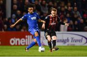 26 April 2019; Conor Levingston of Bohemians in action against Bastien Héry of Waterford during the SSE Airtricity League Premier Division match between Bohemians and Waterford at Dalymount Park in Dublin. Photo by Sam Barnes/Sportsfile