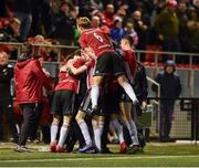 26 April 2019; Jamie McDonagh of Derry City hidden, celebrates with players and management after scoring his sides second goal during the SSE Airtricity League Premier Division match between Derry City and Cork City at the Ryan McBride Brandywell Stadium in Derry. Photo by Oliver McVeigh/Sportsfile