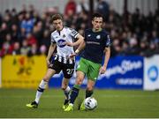 26 April 2019; Aaron McEneff of Shamrock Rovers in action against Daniel Kelly of Dundalk during the SSE Airtricity League Premier Division match between Dundalk and Shamrock Rovers at Oriel Park in Dundalk, Louth. Photo by Seb Daly/Sportsfile