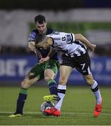 26 April 2019; Michael Duffy of Dundalk in action against Joel Coustrain of Shamrock Rovers during the SSE Airtricity League Premier Division match between Dundalk and Shamrock Rovers at Oriel Park in Dundalk, Louth. Photo by Seb Daly/Sportsfile
