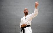 27 April 2019; theirry Kertzinger of France warms up prior to his bouts in the I-Karate 3rd World Cup at DCU in Dublin. Photo by David Fitzgerald/Sportsfile