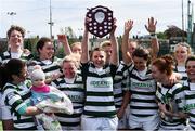 27 April 2019; Greystones RFC captain Alex Naud lifts the Bank of Ireland Paul Cusack Plate after the Bank of Ireland Paul Cusack Plate Final match between Greystones RFC and Wanderers FC at Bective Rangers RFC at Energia Park in Dublin. Photo by Piaras Ó Mídheach/Sportsfile