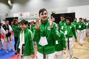 27 April 2019; Team Ireland during the opening ceremony at the I-Karate 3rd World Cup at DCU in Dublin. Photo by David Fitzgerald/Sportsfile