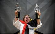 27 April 2019; Brenda Paulissen of Belgium celebrates with her two first place awards during the I-Karate 3rd World Cup at DCU in Dublin. Photo by David Fitzgerald/Sportsfile