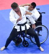 27 April 2019; Jaime Fernandez-Gonzalez, right, in action against coach Rien Nieuwesteeg during the I-Karate 3rd World Cup at DCU in Dublin. Photo by David Fitzgerald/Sportsfile