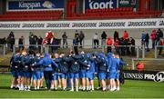 27 April 2019; The Leinster squad in a pre-match team huddle before the Guinness PRO14 Round 21 match between Ulster and Leinster at the Kingspan Stadium in Belfast. Photo by Oliver McVeigh/Sportsfile